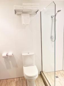a bathroom with a toilet and a shower at Holiday Inn & Suites Port Moresby, an IHG Hotel in Port Moresby