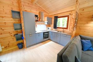 瓦涅的住宿－Chalet Hyacint，小木屋内的厨房和客厅