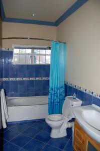 a bathroom with a toilet and a tub and a sink at Casa del Sol Tobago in Bon Accord Village