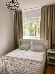 a bed in a bedroom with a window at Town Center Chmielna 116/118 in Warsaw