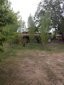 une maison avec des arbres devant une cour dans l'établissement Gite de Haute Saintonge à Crazannes, à Crazannes
