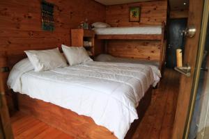 1 Schlafzimmer mit 2 Etagenbetten in einer Hütte in der Unterkunft Ruka Antu Ecolodge in Cobquecura