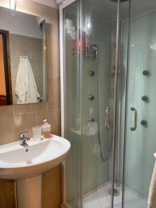 bagno con lavandino e doccia in vetro di Camere Solidea a Veronella