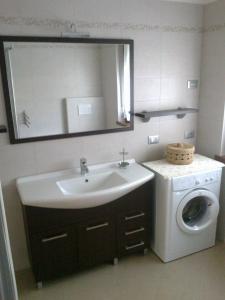 a bathroom with a sink and a washing machine at Casa Ferrari Monica CIPAT 22032 in Calceranica al Lago