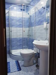 a bathroom with a shower and a toilet and a sink at AHANA HOTEL IN Martuni in Martuni
