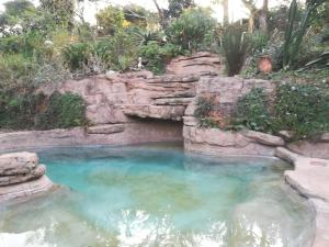 a pool of blue water with a rock formation at Tucked away in the tree tops in Hillcrest