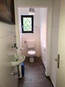 バードガシュタインにあるWohnung Enzianのバスルーム(トイレ、洗面台付)、窓が備わります。