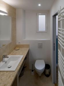 bagno con lavandino, servizi igienici e finestra di Quiet apartment near Montmartre a Parigi