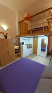 duża kuchnia z fioletowym dywanem w pokoju w obiekcie Studio Mali Jadran w Splicie