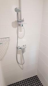 a shower in a white bathroom with a sink at CDG Aparts in Le Mesnil-Amelot +23 photos