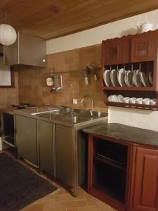 - une cuisine avec un évier et un comptoir dans l'établissement Abrigo Montesinho, à Montezinho