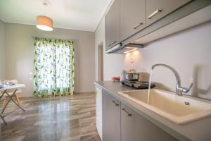 a kitchen with a sink and a counter top at Mare Dentro Kalamaki Beachroad Apts in Kalamaki