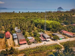 an overhead view of a village with trees and a road at Backpack Hostel Kohyaoyai in Ko Yao Yai