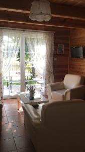 Wilków的住宿－Wilkowa Chata，带沙发、桌子和窗户的客厅