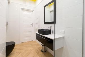 a bathroom with a sink and a mirror at Apartament przy Parku Krakowskim in Kraków +9 photos