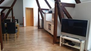 salon z telewizorem z płaskim ekranem na stojaku w obiekcie Ferien im Elsass w mieście Artolsheim