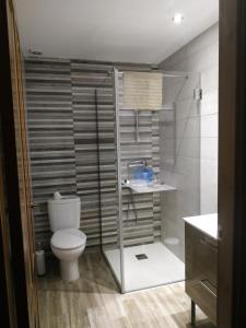 een badkamer met een toilet en een douche bij La Teodora in Aldeadávila de la Ribera