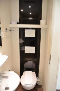 uma casa de banho com WC e 2 lavatórios em easyHotel Zürich West em Zurique