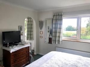 una camera con letto, TV e finestra di Holly House B&B a Sittingbourne