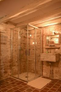 ein Bad mit einer Dusche und einem Waschbecken in der Unterkunft Maison de Blanche in Chaudenay-le-Château