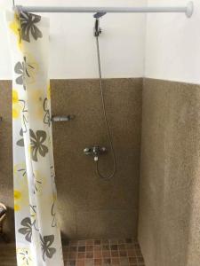 a shower in a bathroom with a shower curtain at Corinne Villa à 300m from the beach in Grand Baie