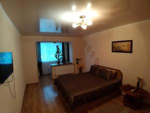 sala de estar con cama y ventana en Апартаменты, en Izmaíl
