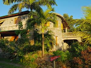 a house with a palm tree in front of it at Citrus Creek Plantation in La Plaine