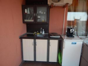a small kitchen with a sink and a refrigerator at Dunav Apt.3 in Ravda