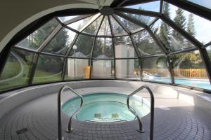uma banheira de hidromassagem numa cúpula de vidro com uma piscina em Marquise Condos by Whistler Retreats em Whistler