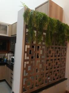 a wall with plants on it in a kitchen at Vivendas da Serra Chalés in Martins