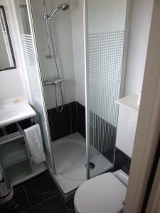 a bathroom with a shower and a toilet at Le Concept Hotel in Les Portes