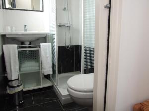 a bathroom with a toilet and a shower and a sink at Le Concept Hotel in Les Portes