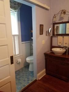 a bathroom with a white toilet and a sink at Back INN Time B&B in Kilmarnock