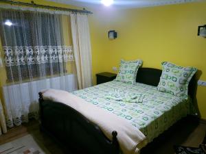 a small bedroom with a bed with a window at Pensiunea Adeluta in Călimăneşti +13 photos