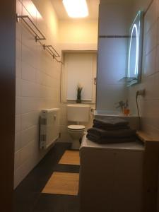 une salle de bain avec toilettes, fenêtre et lavabo dans l'établissement Sweet Home Inside Dresden Apartment One, à Dresde 13 autres photos