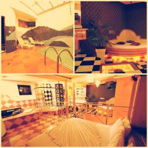 a collage of three pictures of a living room at Movie Inn Motel e Hospedagem in Ribeirão Preto