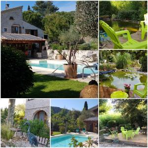 un collage di foto di una piscina e di una casa di Le Mas di Ro a Saint-Martin-dʼArdèche