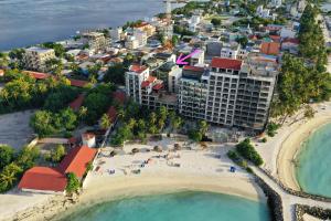 an aerial view of the resort and the beach at Rosemary Boutique in Maafushi