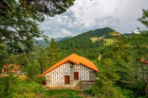 una casa con tetto arancione nel mezzo di una foresta di Foleya Mountain Resort Hotel & Villas a Trabzon