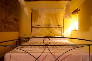 een slaapkamer met een bed met een metalen baldakijn bij La Locanda Dei Cartunè in Montezemolo