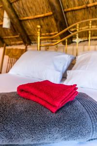 a red towel sitting on top of a bed at Die Wasbak in Greyton