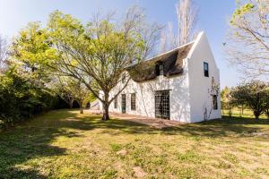 an old white house with a tree in the yard at Die Wasbak in Greyton