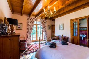 a bedroom with a bed and a chandelier at Die Wasbak in Greyton