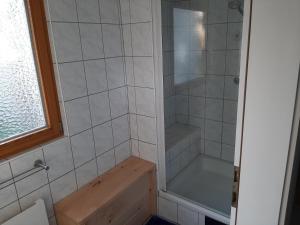 a bathroom with a shower with a tub and a shower at Peter's Montagezimmer in Weikersdorf am Steinfelde