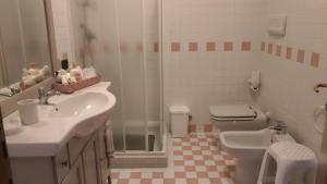 a bathroom with a sink and a toilet and a shower at Darsena 7 in Peschiera del Garda +8 photos