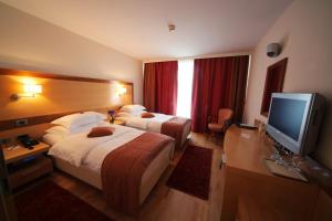 Un pat sau paturi într-o cameră la Hotel Lovec