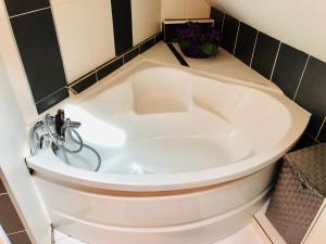 a white bath tub with a faucet in a bathroom at Le boudoir du lac in Annecy