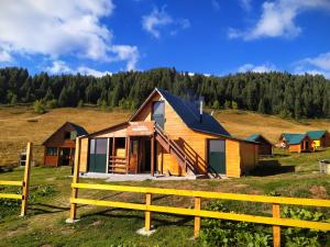una casa en una colina con una valla amarilla en Eko Katun Damjanovic - Bjelasica, en Mojkovac