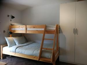 斯卡訥梅德法爾斯特布的住宿－Hytten Skanör，客房内的双层床,带梯子