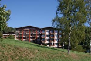 un immeuble situé sur une colline avec un arbre dans l'établissement Ferienwohnung Schwarzwaldlust, à Schluchsee